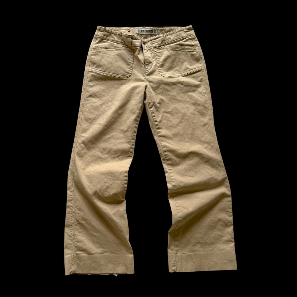 Y2K Express Low Rise Khaki Pants 6 Tan Flare Leg Utility Trousers